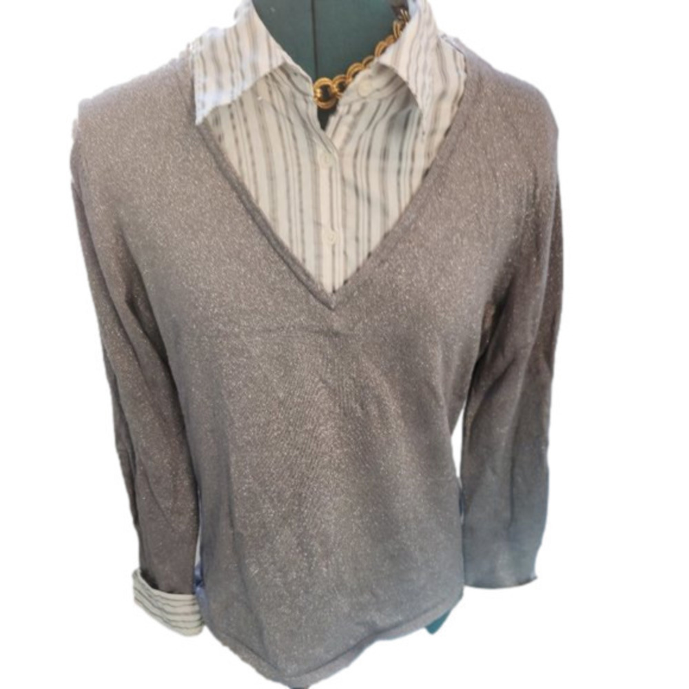 P117. Jessica Sneaky Sparkly "Cheater" Silver Sweater |L